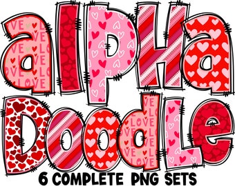 Valentine&#39;s Day Alphabet PNG, Valentines Letters, Valentines Doodle, Love Letter, Valentine, Sublimation, Bundle, Alpha Pack 59AP