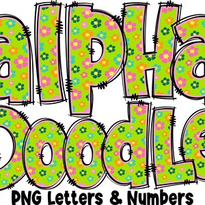 Floral Letters & Numbers PNG, Alpha Doodle, PNG Letters, Floral Doodle, Doodle Letters PNG, Spring Letters, Sublimation, Alpha Pack 7AP