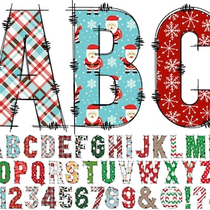 Christmas Clipart Alphabet PNG, Wrapping Paper Alphabet, Doodle Holidays Letters, Christmas Letters, Christmas Sublimation, Alphabet 15C