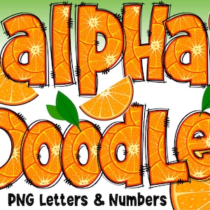 Alfabeto Naranja PNG, Letras de Frutas, Doodle de Frutas, Letras de Frutas, Alpha Doodle, Letras PNG, Doodle de Verano, Sublimación, Alpha Pack 16AP