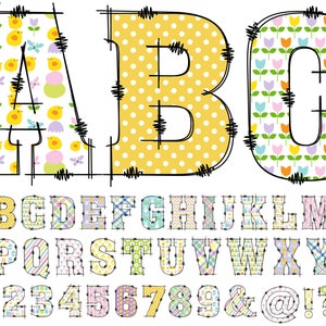 Easter Alphabet PNG, Alphabet Clip Art, PNG, Doodle Easter, Doodle Letters PNG, Easter Letters, Sublimation, Easter Eggs, Flowers 61D
