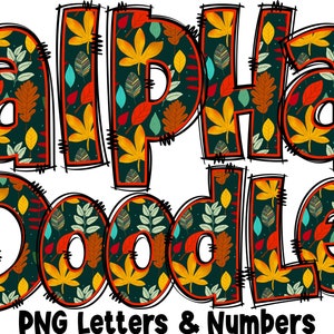 Fall Autumn Letters & Numbers PNG, Alpha Doodle, PNG Letters, Fall Doodle, Doodle Letters, Autumn Letters, Sublimation, Alpha Pack 28AP