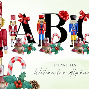 Alfabeto de aquarela de Natal PNG, Clipart de alfabeto quebra-nozes, PNG transparente, Letras maiúsculas, Alfabeto maiúsculo de Natal 42W