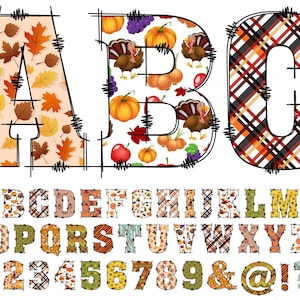 Alfabeto de Clipart de Acción de Gracias PNG, Alfabeto de Doodle, PNG Transparente, Letras de Doodle Letras de Otoño, Alfabeto de Calabaza de Turquía, 6D