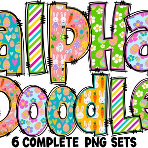 Ostern Alphabet PNG, Ostern Buchstaben, Ostern Doodle, Ostereier, Alpha Ostern, Doodle Buchstaben, Sublimation, Ostern, Bundle, Alpha Pack 78AP