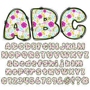 BUNDLE Spring Floral Alphabet PNG, Chubby Alpha Doodle, Doodle Flowers ...
