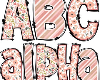 Spring Floral Alphabet PNG, Doodle Alpha, Doodle Flowers, Doodle Letters PNG, Alpha Letters, Spring, Sublimation, Alpha Doodle Alphabet 98AP