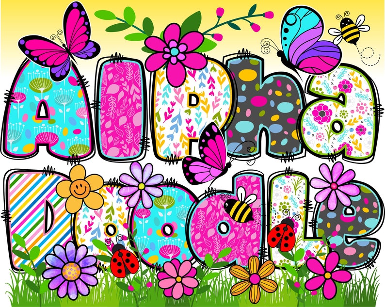 BUNDLE Spring Floral Alphabet PNG Chubby Alpha Doodle Doodle - Etsy