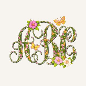 Vårmonogram PNG, Sammankopplande, Manus, Kokett Preppy, Blomma, Sommarblommönster 2ASM