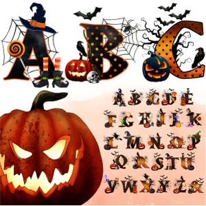 Halloween Clipart Alphabet PNG, Aquarell Alphabet Clip Art, transparente PNG, Happy Halloween Buchstaben, Kürbis-Großbuchstaben H1