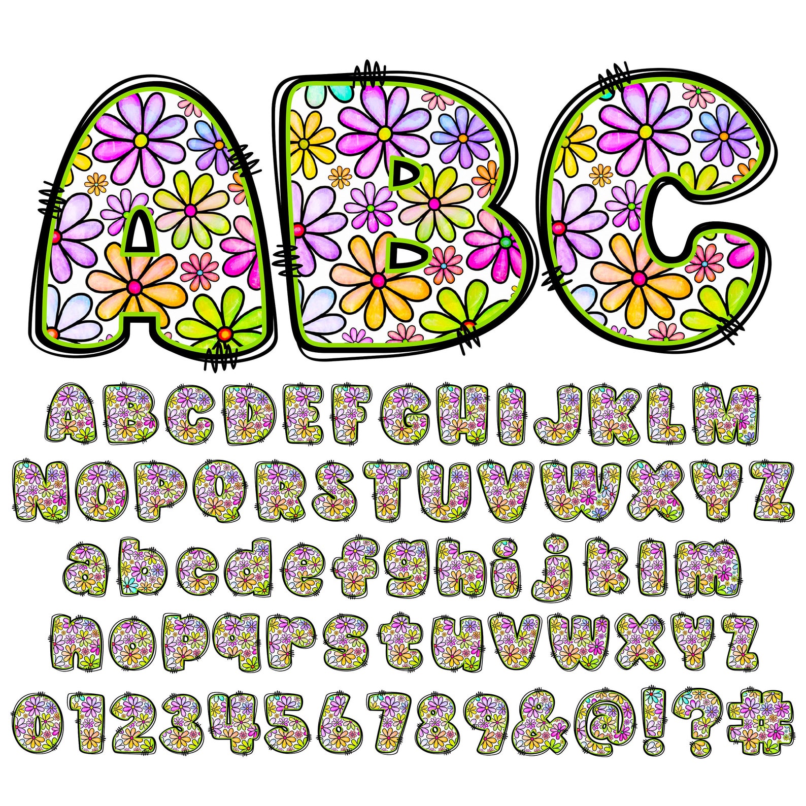 Spring Alphabet Letters BUNDLE Spring Floral Alphabet PNG, Chubby Alpha Doodle, Doodle Flowers ...