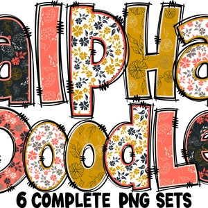 BUNDLE Spring Floral Alphabet PNG, Doodle Alpha, Doodle Flowers, Doodle Letters PNG, Spring Letters, Spring, Sublimation, Alpha Pack 11AP