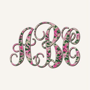 Kamouflagemonogram PNG, Sammankopplande, Manus, Coquette Preppy, Kamouflagedesign 1CSM