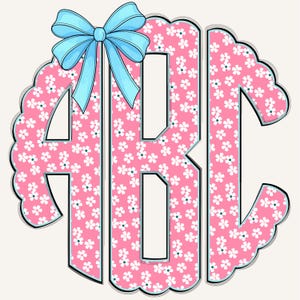Spring Circle Scalloped Monogram PNG, Preppy Monogram, Scalloped Monogram, Coquette Monogram, Flowers, Floral Monogram, Pink Monogram 3CS