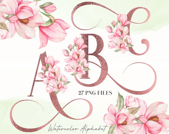 Watercolor Flowers Alphabet PNG, Gold Rose Floral Alphabet