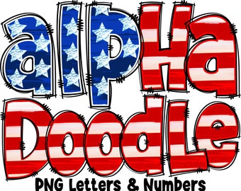 May include: Alpha Doodle in red, white and blue with a stars and stripes pattern. PNG Letters & Numbers.