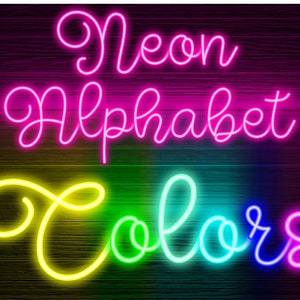 BUNDLE 8 Neon Glow Effekt Alphabet PNG Clip Art Buchstaben Schreibschrift Pink Aqua Rot Magenta Lila Gelb Cyan Blau, Neon Bundle 1NB