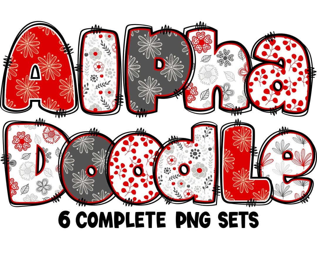 BUNDLE Spring Floral Alphabet PNG, Chubby Alpha Doodle, Doodle Flowers ...