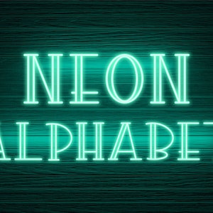 Neon Glow-Effekt Alphabet PNG Clip Art Buchstaben Schriftart Sofortiger Download Dateien Aqua Mint Halo-Licht, Neon Aqua 3N