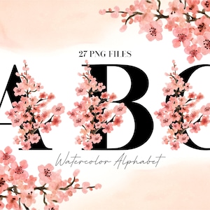 Aquarell Blumen Alphabet PNG, Schwarz Rosa Floral Alphabet Clip Art, Transparentes PNG, Florale Großbuchstaben, Sakura Kirschblüte 22AW