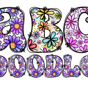 Frühlingsblumenalphabet PNG, Gekritzel Alpha, Gekritzelblumen, Gekritzel Buchstaben, Retro Buchstaben, Frühling, Sublimation, Alpha Doodles, Alphabet 66E