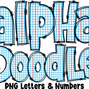 School Letters & Numbers PNG, Alpha Doodle, PNG Letters, Doodle Letters PNG, Grid Paper Letters, Back to School, Alpha Pack 27AP