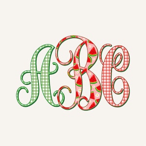 Vattenmelon sommarmonogram PNG, sammankopplat, manus, kokett preppy, sommardesign 9SM