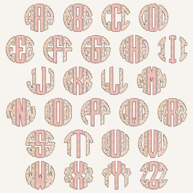 Spring Preppy Monogram PNG, Scalloped Coquette Design, Floral Alphabet ...