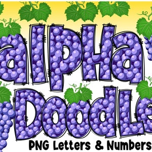Grapes Alphabet PNG, Fruit Letters, Fruit Doodle, Grapes Letters, Alpha Doodle, PNG Letters, Summer Doodle, Sublimation, Alpha Pack 16AP