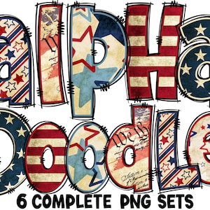 BUNDLE Patriotic Alphabet PNG, 4th of July, Independence Day, Alpha Doodle, American Doodle, Sublimation, Alpha Pack, Doodle 83AP