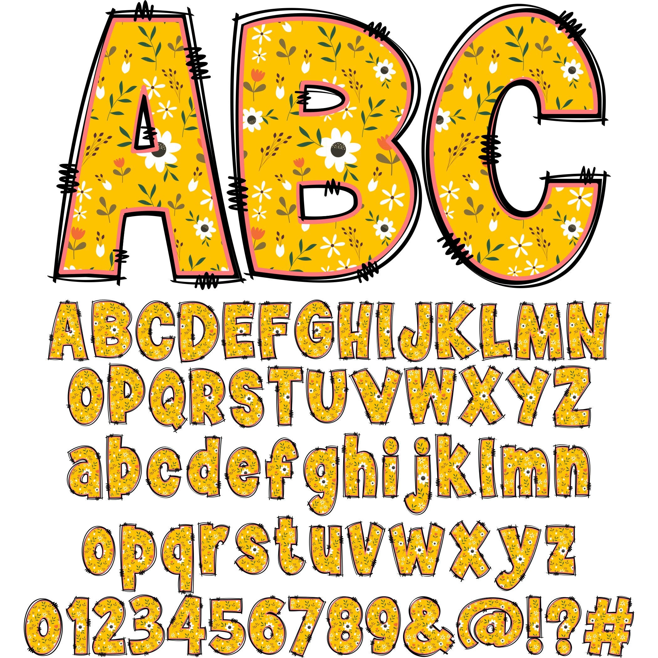 BUNDLE Spring Floral Alphabet PNG Doodle Alpha Doodle - Etsy