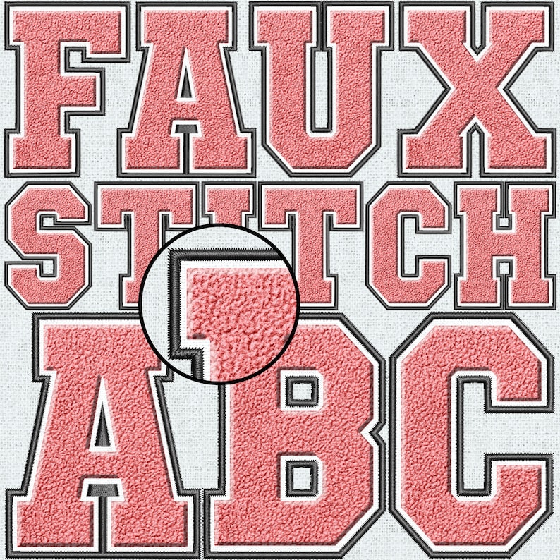 Pink Faux Embroidery Chenille Letters, Faux Chenille Patch, Faux ...