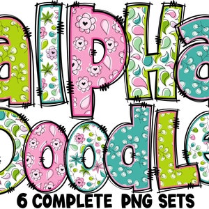 BUNDLE Spring Floral Alphabet PNG, Doodle Alpha, Doodle Flowers, Doodle Letters PNG, Spring Letters, Spring, Sublimation, Alpha Pack 6AP
