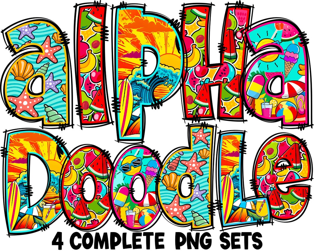 Summer Letters & Numbers PNG, Alpha Doodle, PNG Letters, Beach Doodle ...