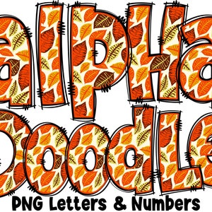 Fall Autumn Letters & Numbers PNG, PNG Letters, Fall Doodle, Doodle Letters PNG, Autumn Letters, Sublimation, Alpha Pack 31AP