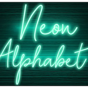 Neon Glow-Effekt Alphabet PNG Clip Art Buchstaben Drehbuch Schriftart Sofortiger Download Dateien Aqua Mint transparenten Hintergrund, Neon Aqua 4N
