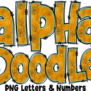 Floral Letters & Numbers PNG, Alpha Doodle, PNG Letters, Floral Doodle, Doodle Letters PNG, Spring Letters, Sublimation, Alpha Pack 12AP