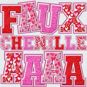 Pacote de letras de chenille bordado falso, patch de chenille falso, letras de dia dos namorados, apliques falsos, dia dos namorados, chenille, PNG, amor 25FS