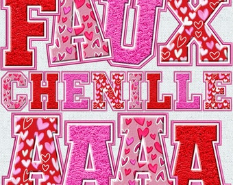 Faux Embroidery Chenille Letters BUNDLE, Faux Chenille Patch, Valentine Letters, Faux Applique, Valentines Day, Chenille, PNG, Love  25FS