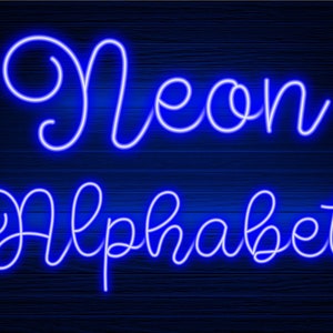 Neon Glow-Effekt Alphabet PNG Clip Art Buchstaben Drehbuch Schriftart Sofortiger Download Dateien Blau, Neonblau 1N