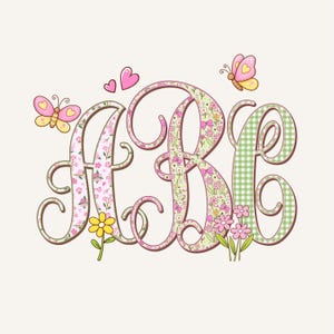 Monograma de primavera PNG, entrelazado, escritura, coqueta preppy, flor, diseño floral de verano 4SM