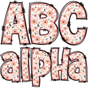 Frühlingsblumen Alphabet PNG, Doodle Alpha, Gekritzelblumen, Gekritzel Buchstaben PNG, Alpha Buchstaben, Frühling, Sublimation, Alpha Doodle Alphabet 98AP