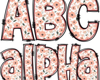 Spring Floral Alphabet PNG, Doodle Alpha, Doodle Flowers, Doodle Letters PNG, Alpha Letters, Spring, Sublimation, Alpha Doodle Alphabet 98AP