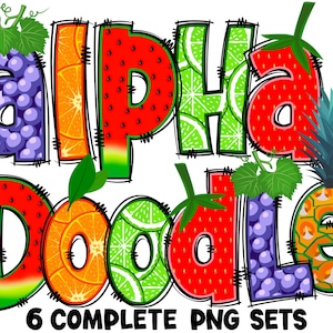 PAQUETE Alfabeto de frutas PNG, Letras de frutas, Doodle de frutas, Doodle alfa, Letras PNG, Doodle de verano, Sublimación, Paquete Alfa, Clipart 16AP