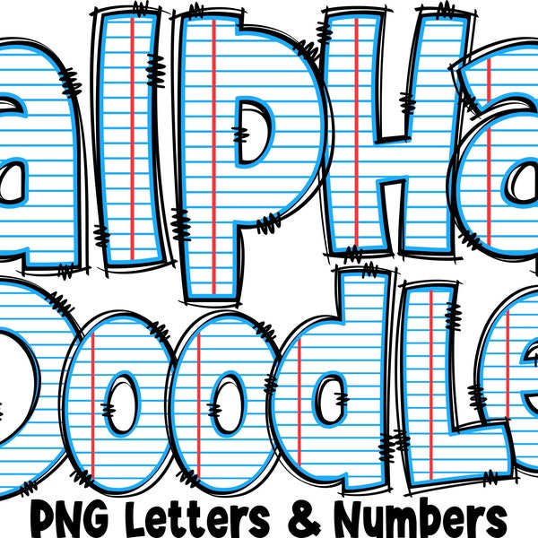 School Letters & Numbers PNG, Alpha Doodle, PNG Letters, Doodle Letters PNG, Notebook Letters, Sublimation, Back to School, Alpha Pack 26AP