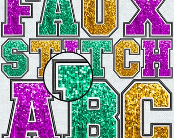 Faux Embroidery Sequin Letters BUNDLE, Faux Sequin Patch, Faux Sequin Letters, Alpha Doodle, College, Stitched Alpha PNG, Faux Stitch, 3FS
