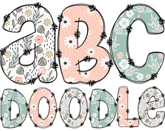 Alfabeto floreale primaverile PNG, Doodle Alpha, Fiori Doodle, Lettere Doodle, Lettere primaverili, Primavera, Sublimazione, Lettere alfabetiche, Alfabeto 66A
