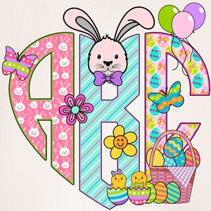 Monogramme de Pâques PNG, lettres de Pâques, doodle de Pâques, oeufs de Pâques, Alpha Pâques, lettres de griffonnage, sublimation, clipart, monogramme 41MH
