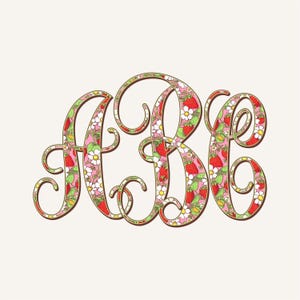 Monograma de fresas de verano PNG, entrelazado, escritura, coqueta preppy, flor, diseño de verano 5SM