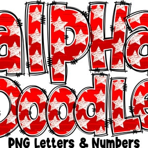 Patriotic Letters & Numbers PNG, Alpha Doodle, PNG Letters, 4th of July Doodle, Doodle Letters PNG, Sublimation, Alpha Pack 14AP